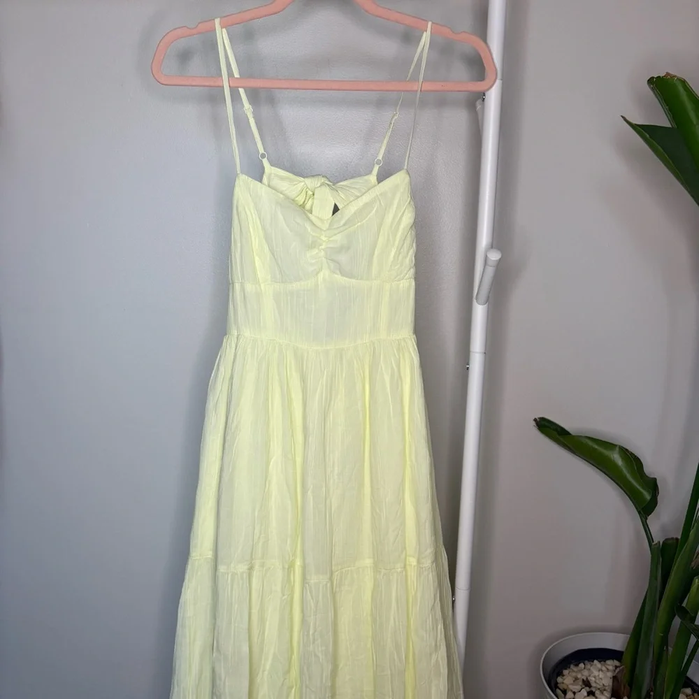 NWT AE Floral Mix Short-Sleeve Wrap Dress Butter Neon Yellow - Picture 2 of 9